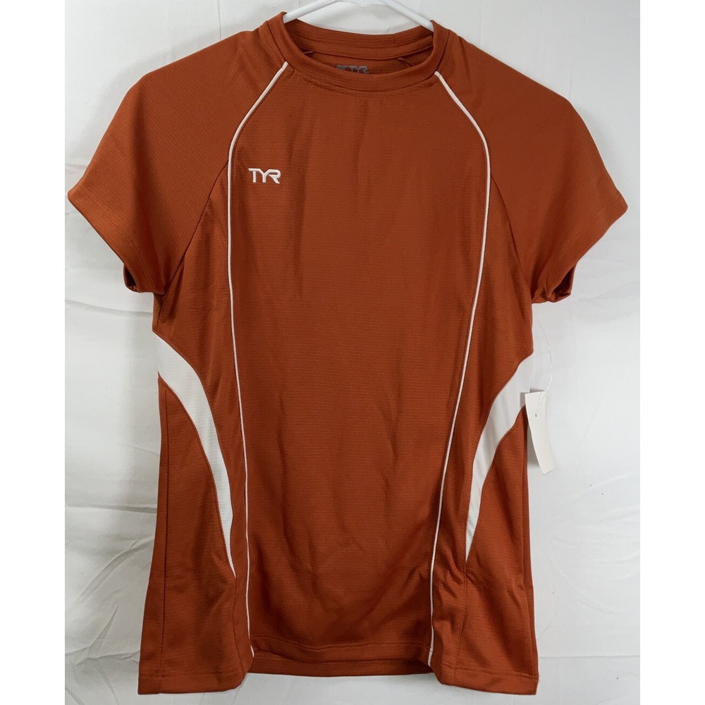 NWT Women's TYR Short Sleeve Tech Tee Shirt Burnt Orange & White -‎ Small